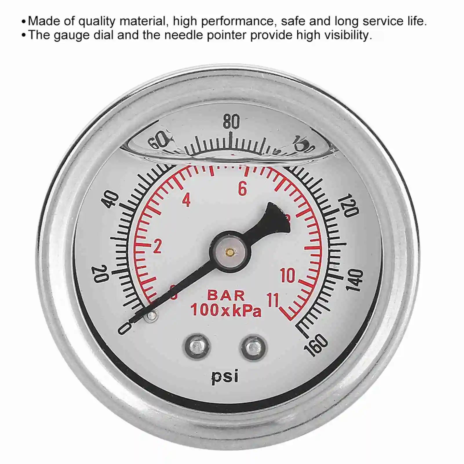 0-160 PSI/bar Car Fuel Pressure Regulator Gauge Liquid Fill Fuel Oil Pressure Meter Gauge