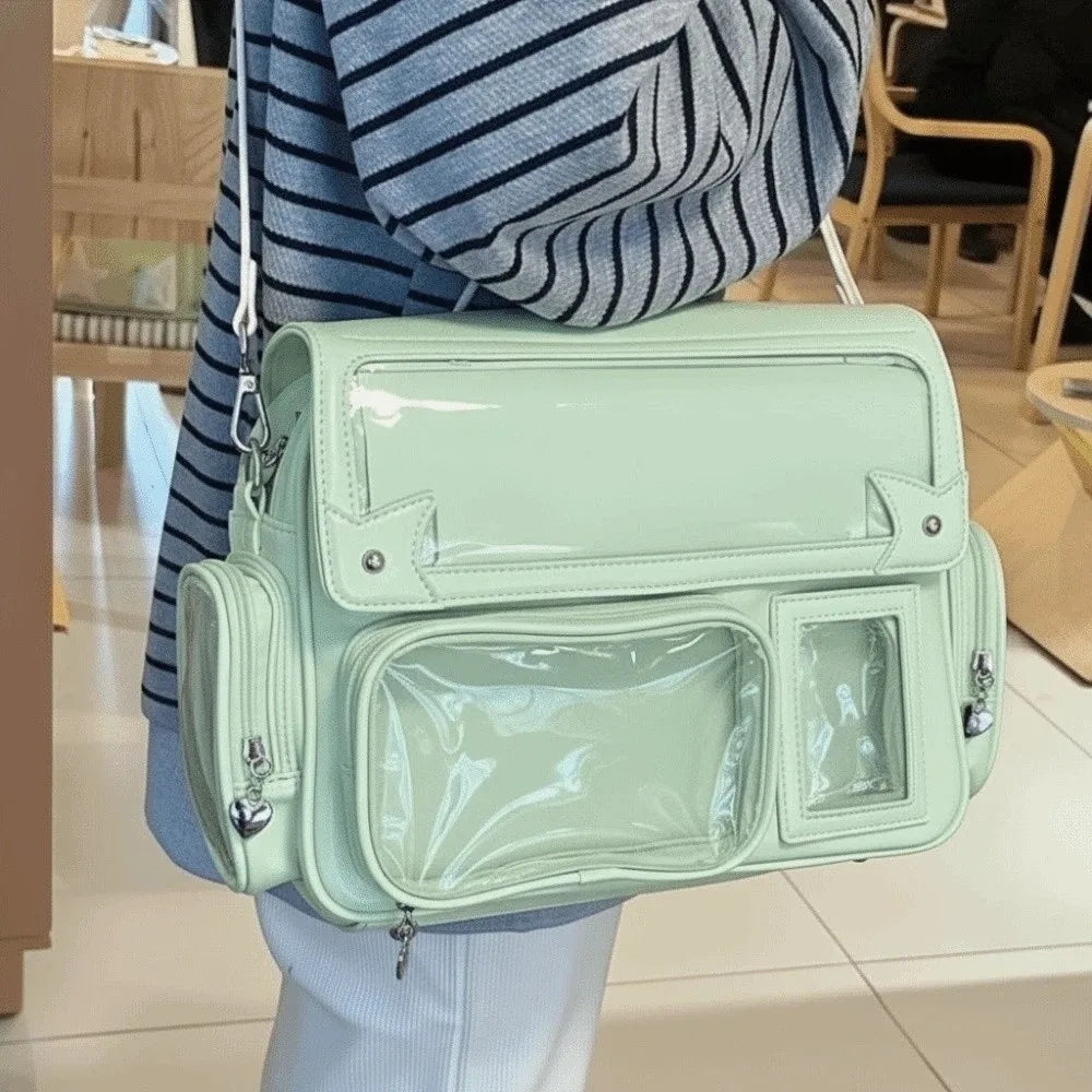 Transparent Convertible Ita Backpack PU Leather Solid Color Kawaii Uniform Bag Ita Japanese Style Waterproof