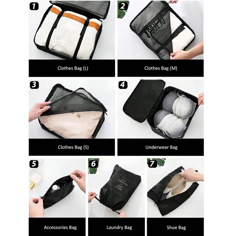 9Pcs Travel Organizer Bags Suitcase Packing Cubes Portable Fold Wardrobe Luggage Clothes Makeup Digital Shoe Storage Bags