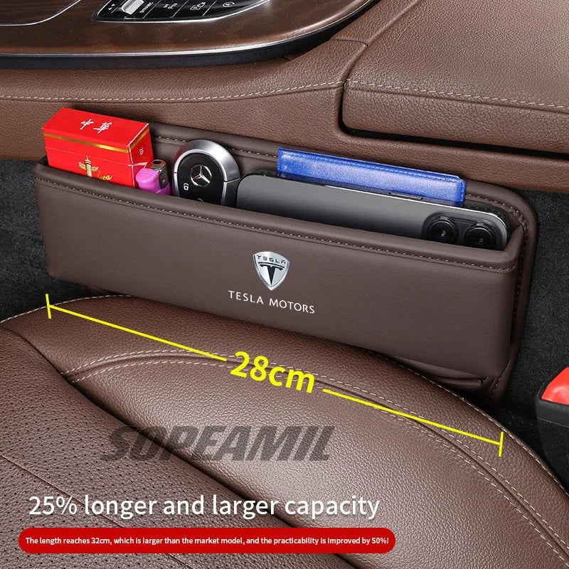 Car Leather Seat Multifunctional Water Cup Holder Storage Box Gap Storage Case Tesla Model 3 Model Y Model S Model X Cybertruck