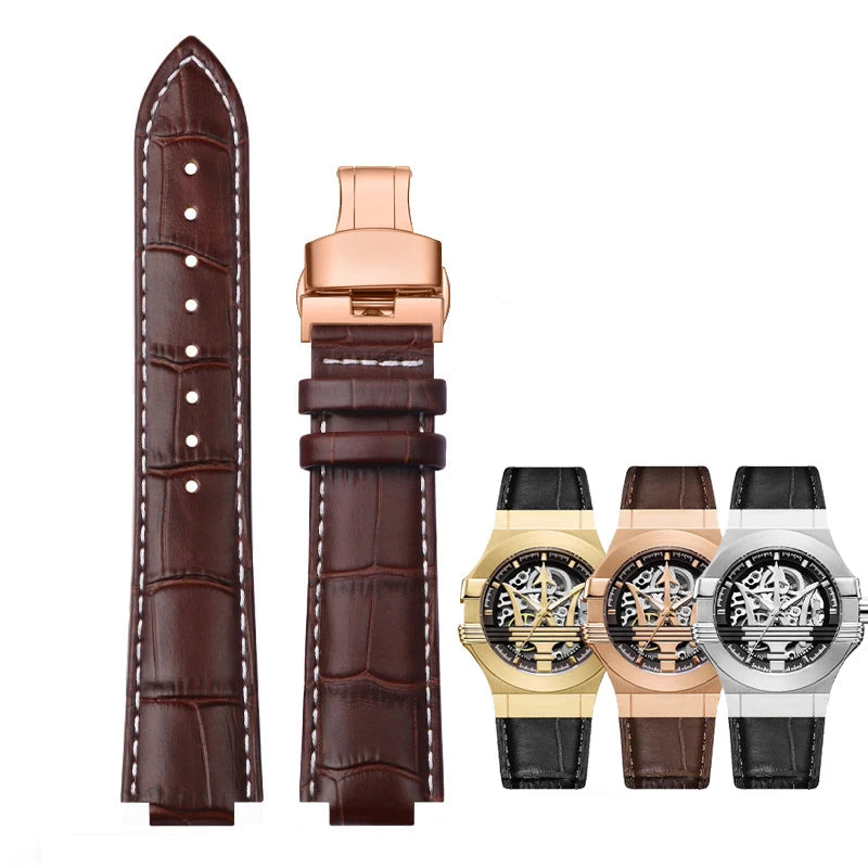 For Maserati Genuine Leather Watch Band R8821108025 R8821108039/8038/8035/8025 Trident Raised Mouth Strap Watchband 21mm 24mm