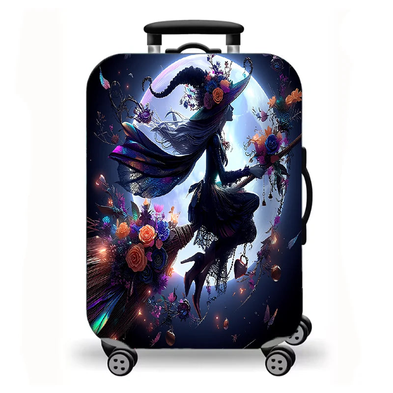 Luggage Cover, Halloween Pumpkin Witch Castle Print Stretch Suitcase Protector, Washable Anti-Scratch Travel Baggage Cover
