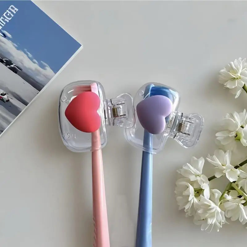 NEW Portable Toothbrush Protector Set of 2 Heart Design Clip-On Covers, Keep Your Toothbrush Clean in Luggage, and Easy to Carry