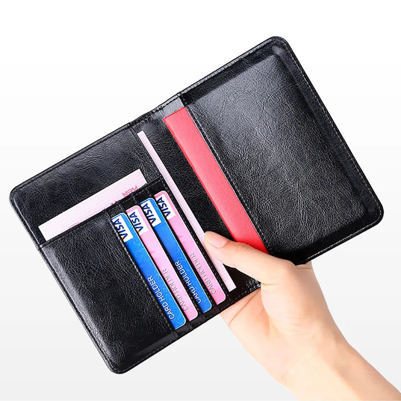 Genuine Leather Passport Holder - RFID Blocking Travel Wallet for Passport & Tickets, Multifunctional Document Case