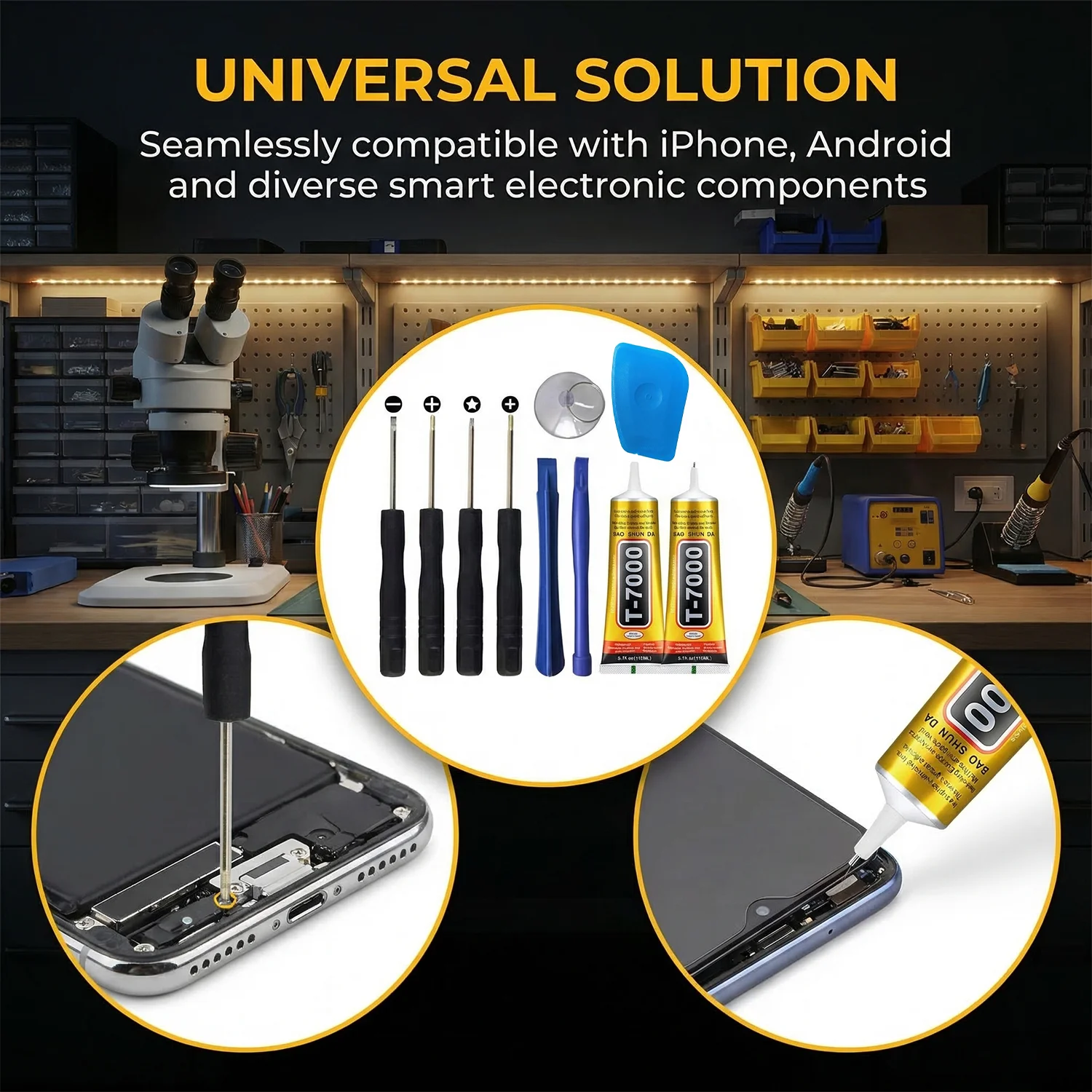 8in1 mobile phones repair tools kit-Multi-function set for disassembly, anti-slip screwdriver for phones, Black/Clear Waterproof high strength adhesive, universal glue for.