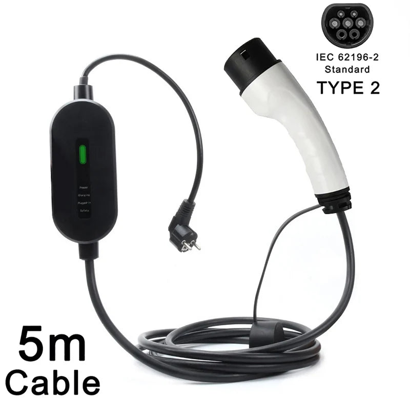 16A 3.5kW EV Charger Type2 Type 2 Portable Charging Box 3.5M/5M Cable Socket Adapter for Electric Vehicle Car Charger IEC 62196