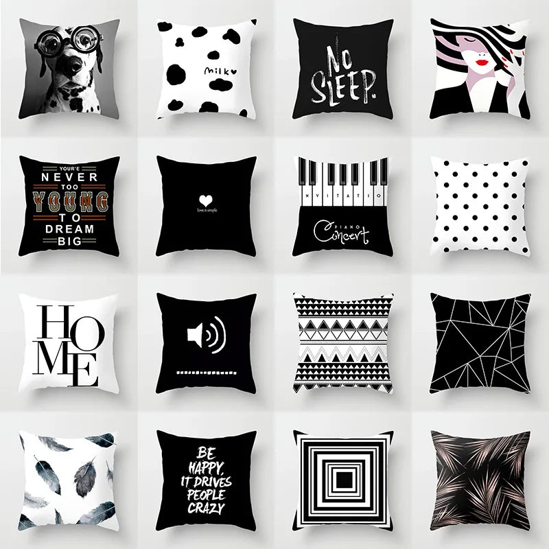 Black And White Geometric Portrait Double-sided Printed pillow cover Short plush Suitable living rooms sofas throw cushion cover