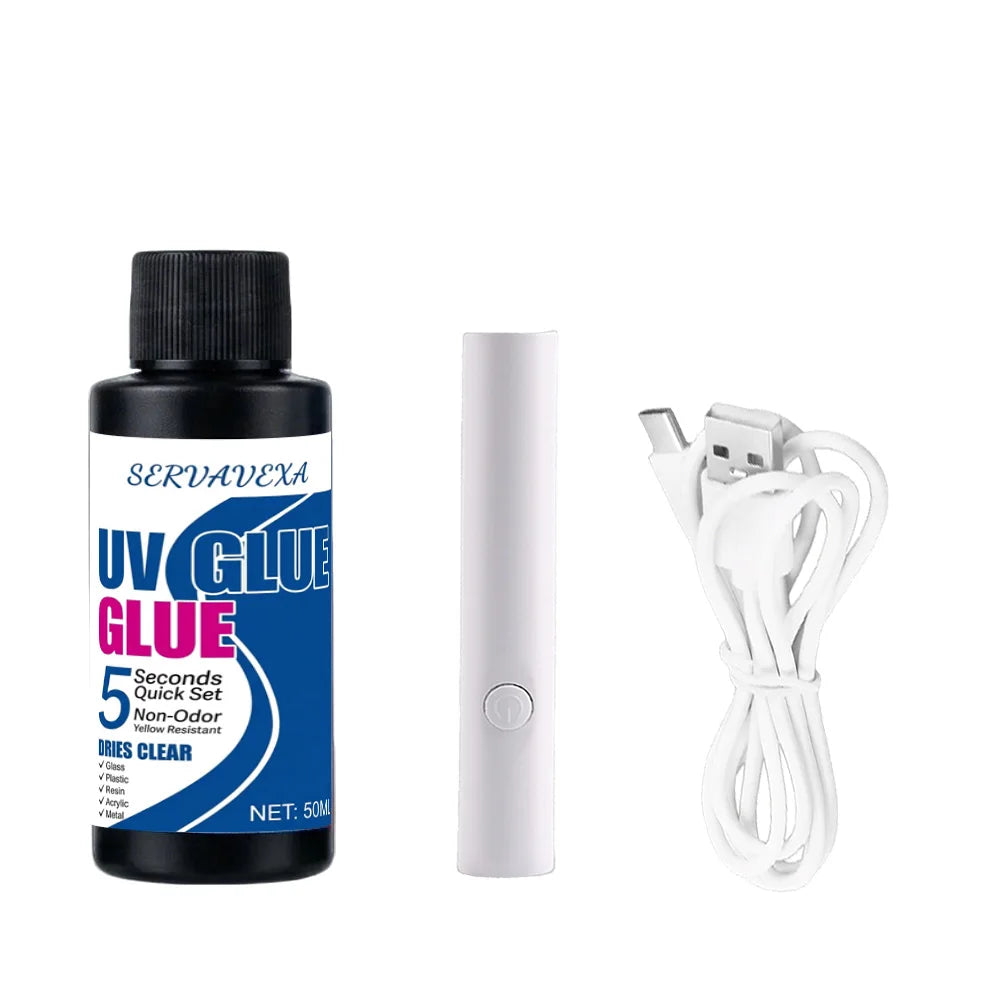 SERVAVEXA UV Glue 5s Quick Curing Resin Clear Hard Adhesive with UV Lamp Light for DIY Jewelry Making Craft Glass Metal Repair