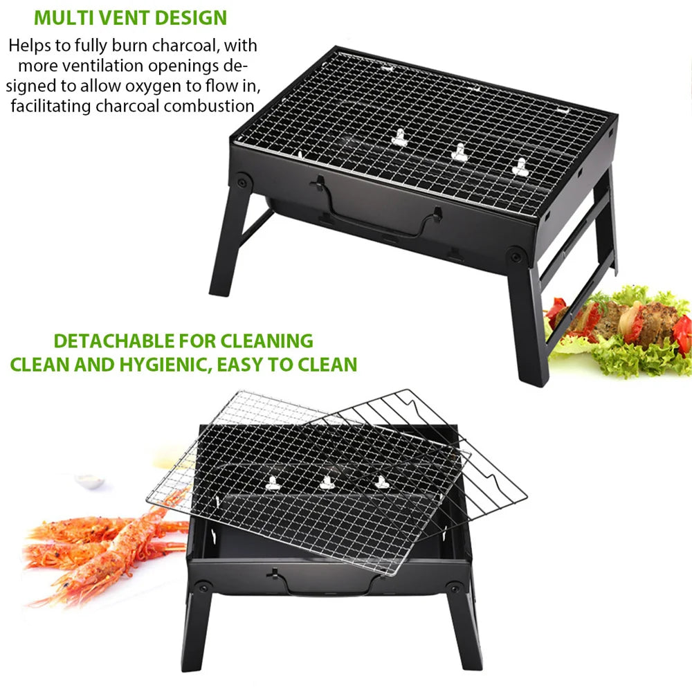 1Set Barbecue Charcoal Stove Portable Foldable Steel BBQ Grills  for Outdoor Grilling Cooking Camping Hiking Picnics Tailgating