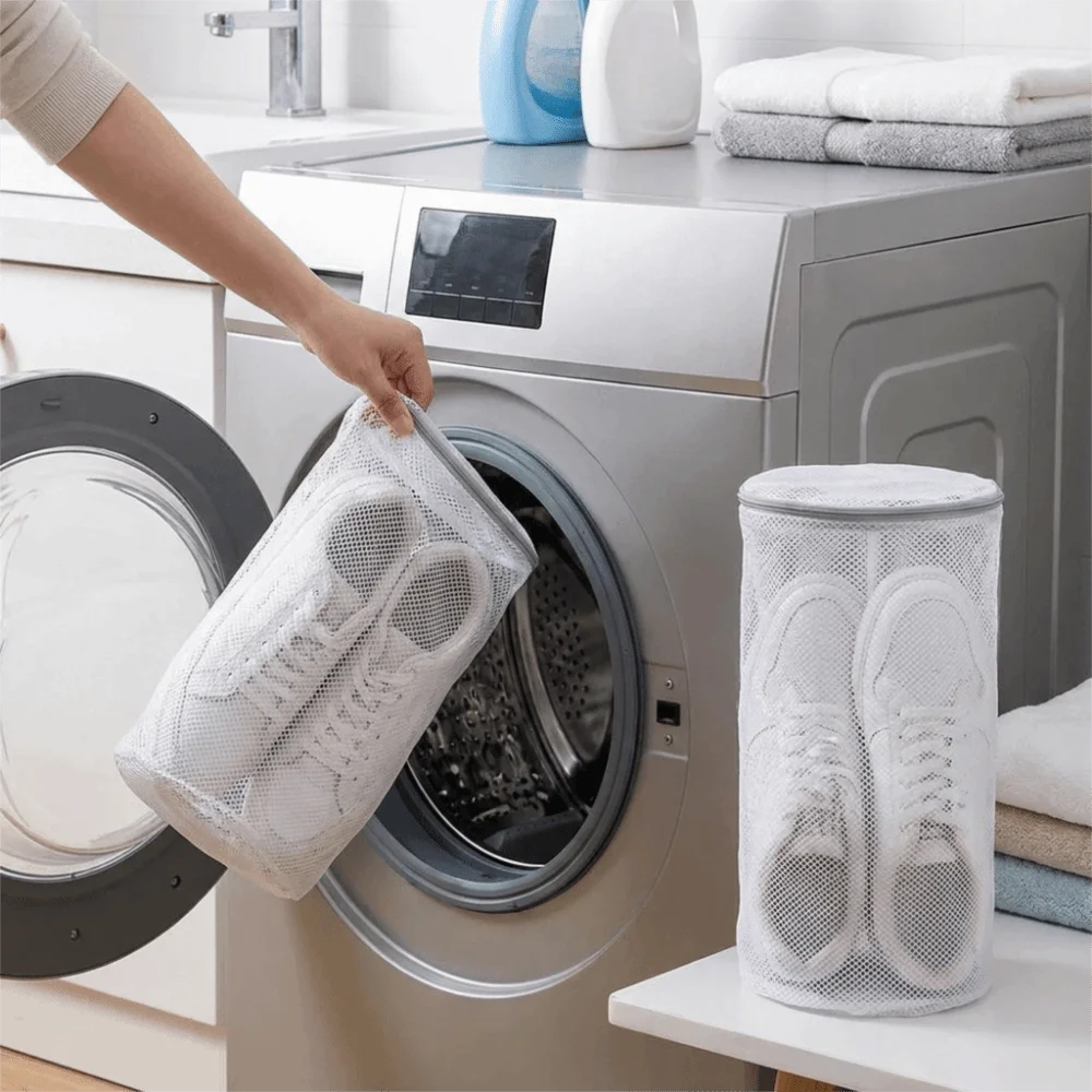 2PCS Honeycomb Mesh Shoe Washing Bags Anti-Deformation Polyester Washing Machine Shoe Bag with Zipper Shoe Cleaning Bag