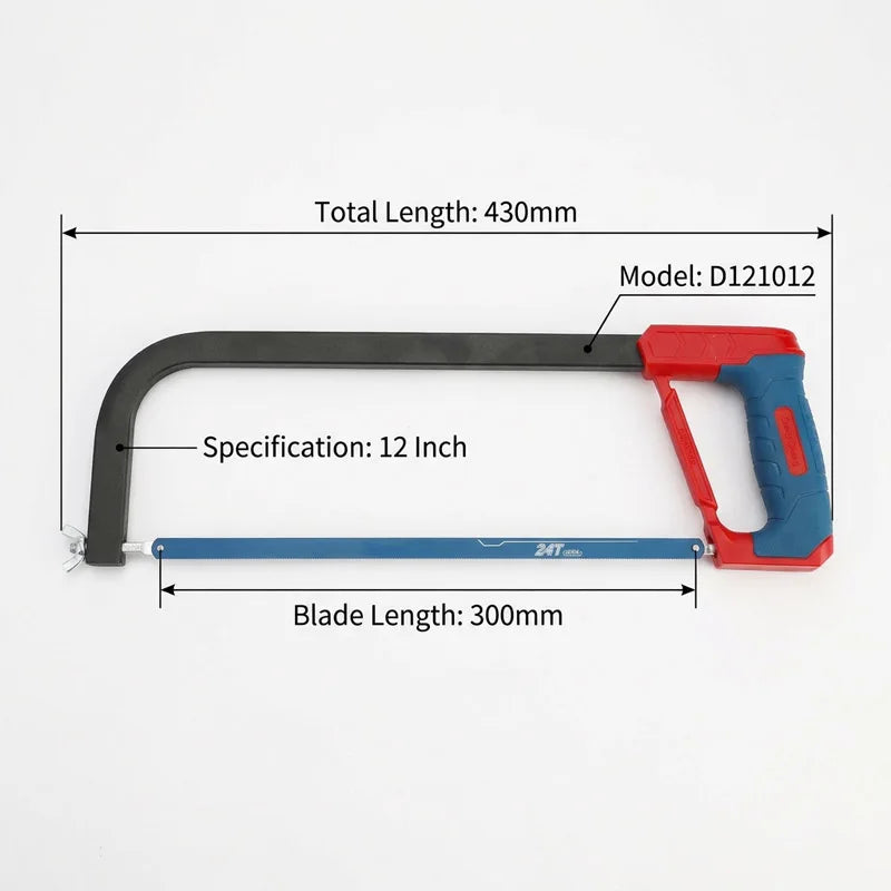 Thick Square Tube Hacksaw Frame Heavy Duty Stable Structure Precision Cutting Rubber Grip Comfortable Handle Metal Saw Tool