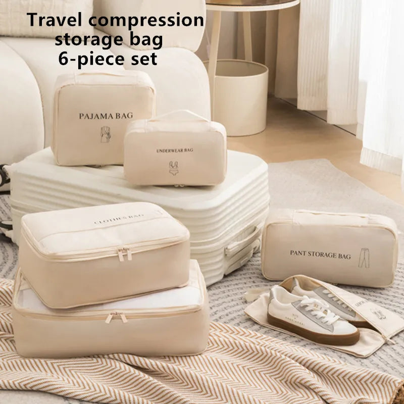 6Pcs/Set Travel Compression Packing Cubes Bag Portable Suitcase Clothes Organizers Waterproof Luggage Storage Cases Drawer Bags