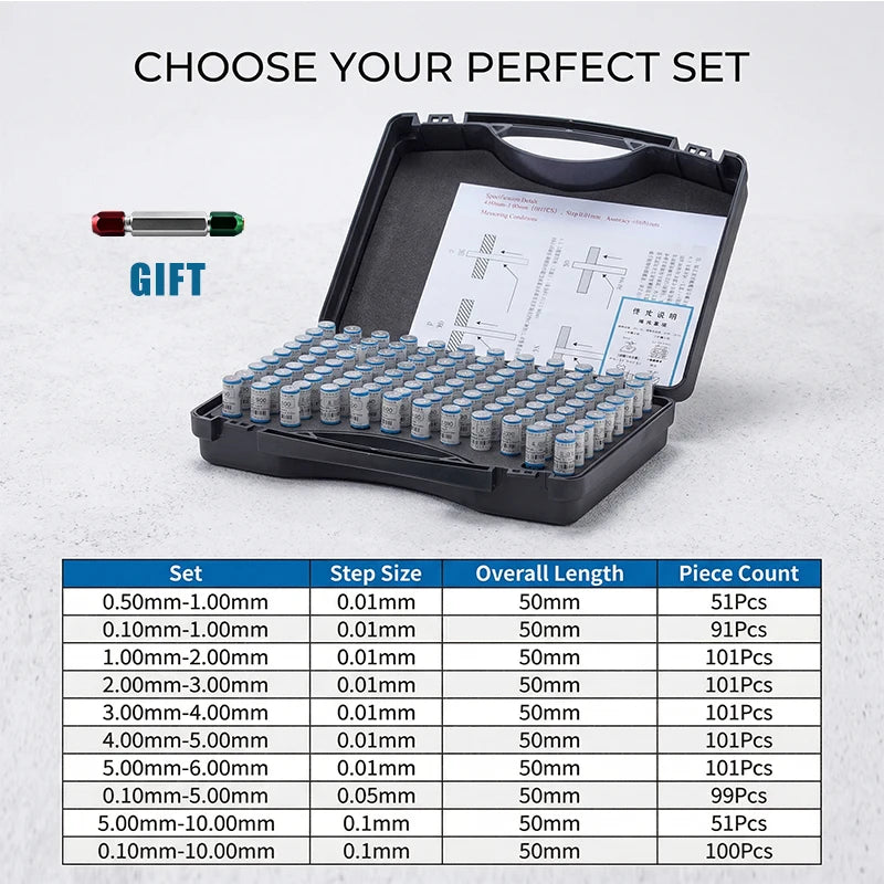 High Precision Pin Gauge Set Within 10mm, Step 0.01/0.05/0.1mm, GCr15 Steel, Small Size Tool for Hole Measurement, Customizable