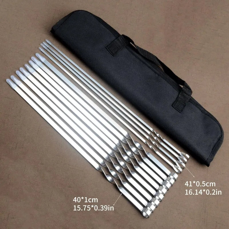 Stainless Set of 12  Steel Grilling Skewers Barbecue Skewers Meat Skewers Suitable for Grills Outdoor Cooking and Picnics Tool
