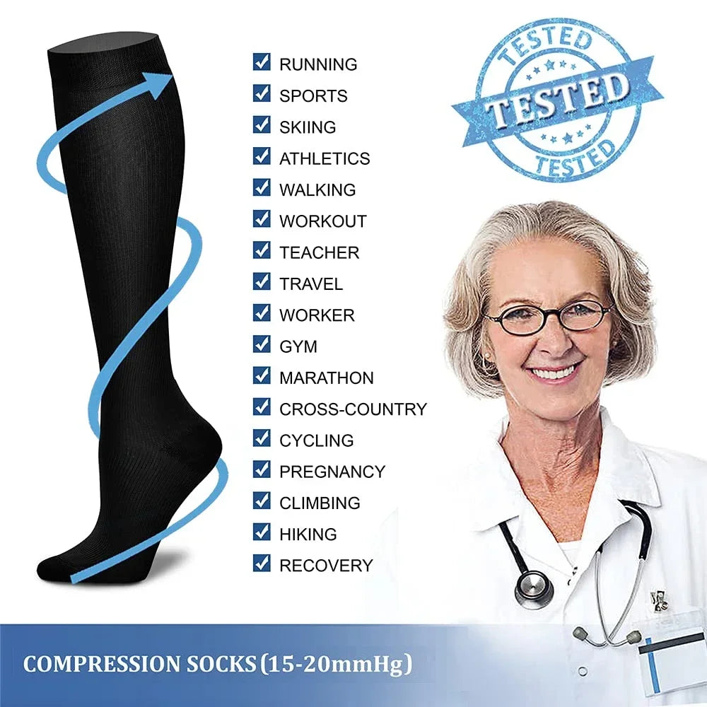 FAATTQQ 1Pair Compression Socks for Men & Women 15-20mmHg-Graduated Supports Socks for Soccer Travel Hiking Running Nurses