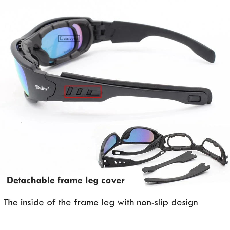 Tactical Polarized Glasses Daisy C6 Outdoor CS Motorcycle Hunting Shooting Airsoft Goggles with 4 Lens Kit with Myopic Frame