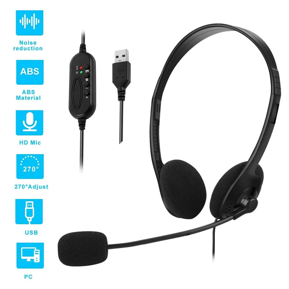 USB noise cancelling headset with microphone for computer calls Chat call centre headset Service headset