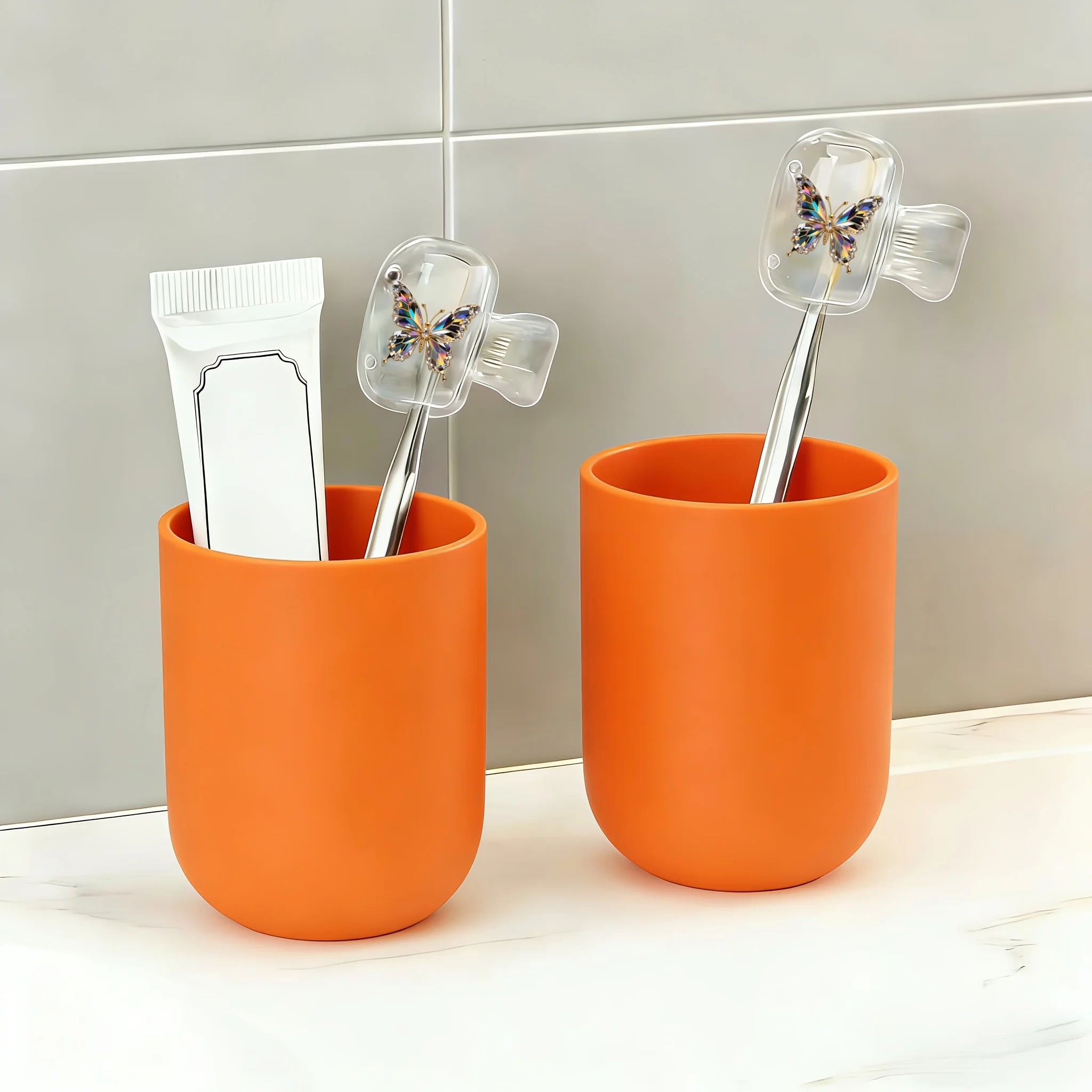 2pcs Beautiful Colorful Butterfly Portable Dustproof Odorless Toothbrush Case for Travel Ventilation Holes to Keep Clean and Dry
