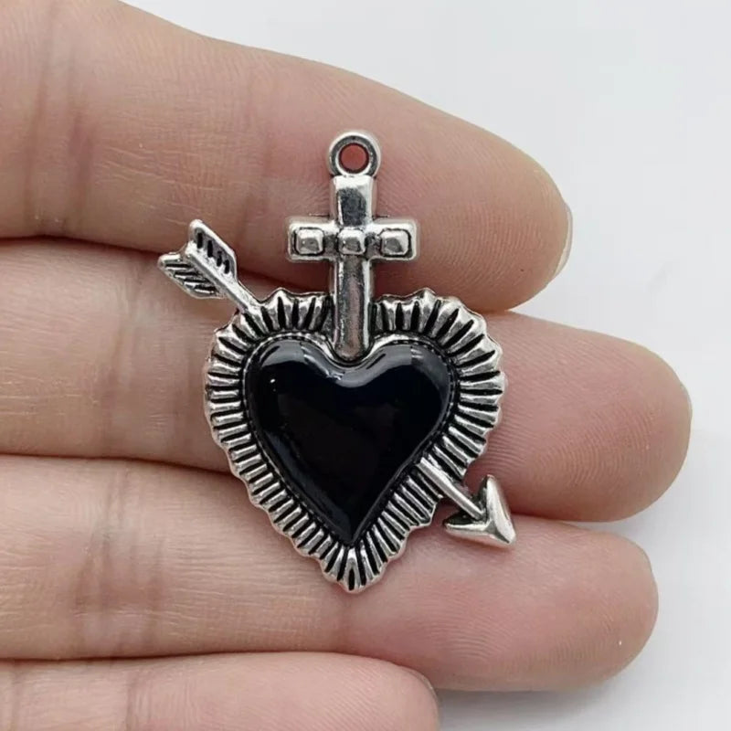 10Pcs Gothic Black Enamel Alloy Charms Mixed Vintage Heart Cross Skull Coffin Metal Pendants For DIY Earrings Bracelet Keychain