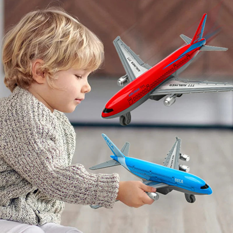 2Pcs Children Simulation Alloy Pull Back Airplane Toys Model Boys Gift Desktop Ornament Inertia Airplane Airliner Toys