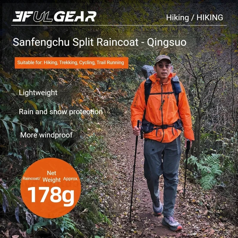 3F UL GEAR Split Hiking Raincoat Rain Pants Waterproof 15D Nylon Lightweight Outdoor Camping Rain Coat Gear Poncho Women Men