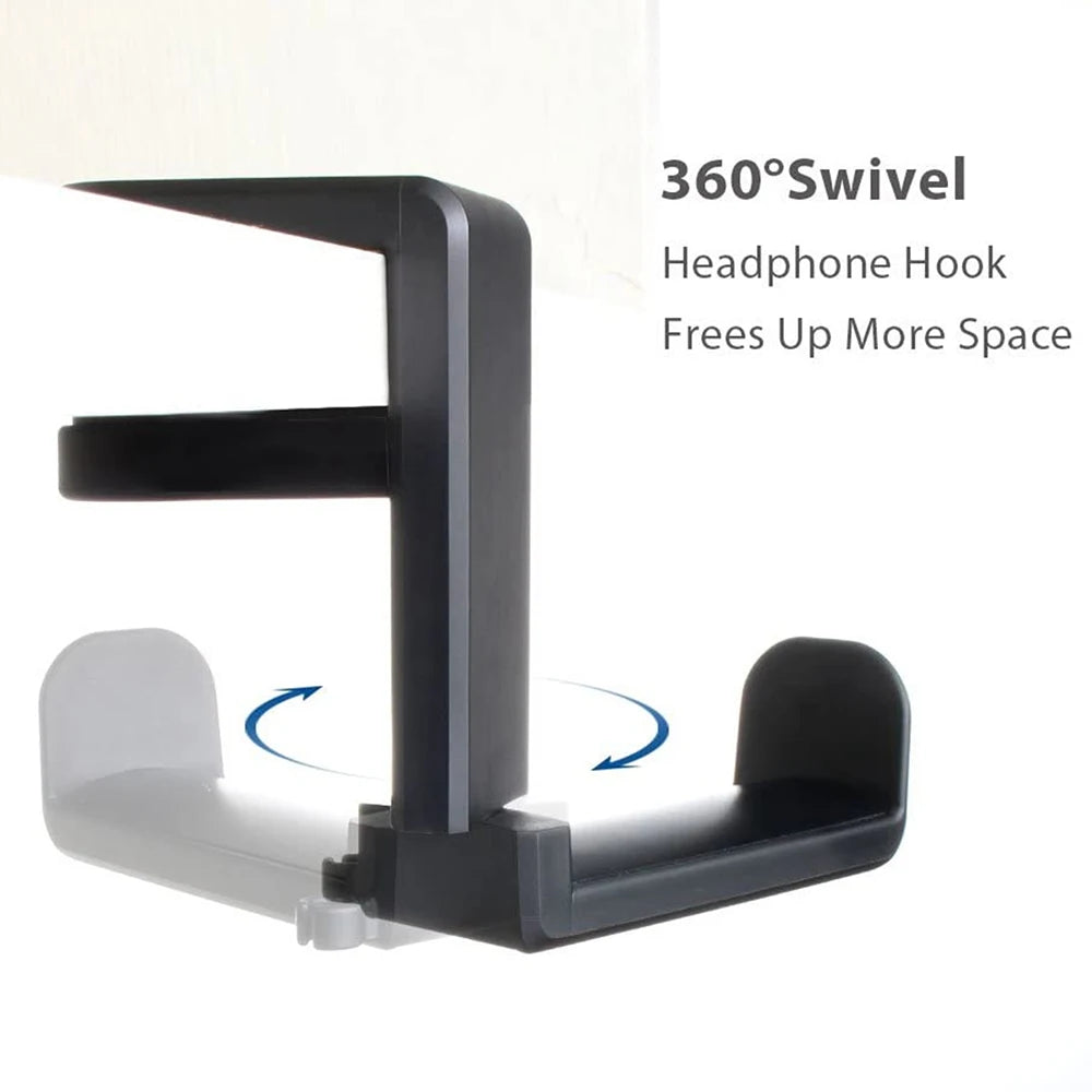 Headphone Stand Adjustable Clamp-On Under Desk Hanger 360 Degree Swivel & Cable Clip Organizer Headphone Headset Holder
