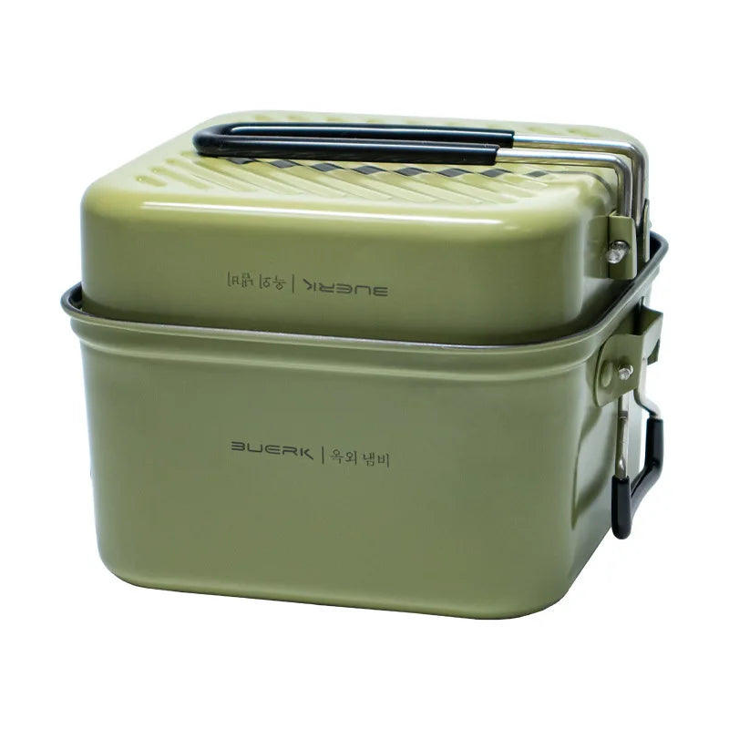 Outdoor Camping Square Pot Folding Portable Stainless Steel Lunch Box Frying Plate Cooking Pot Tableware Set Pot