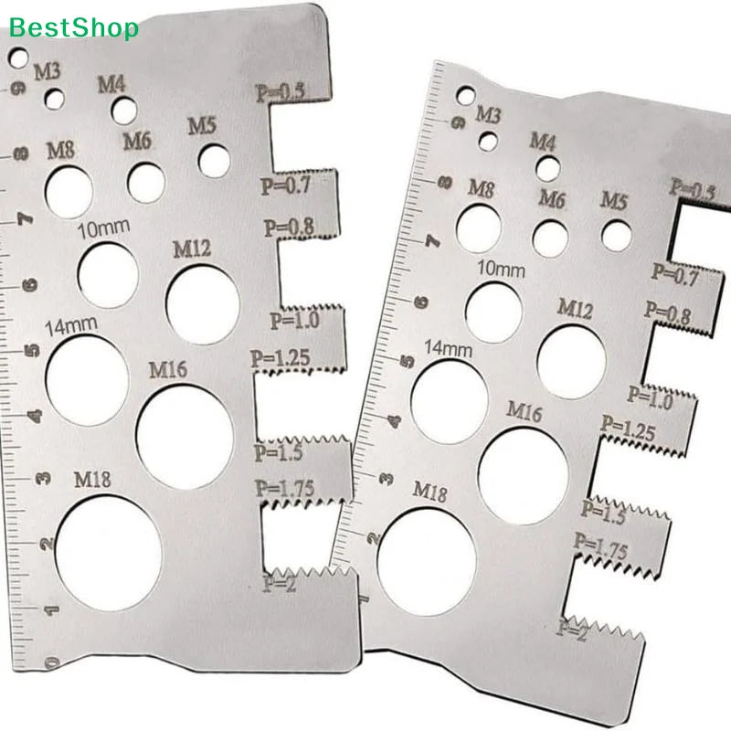 ✍Stainless Steel Screw Thread Gauge, Metric Bolt Size & Pitch Measuring Tool with Built-in Ruler (M3-M18, P=0.5-P=2)