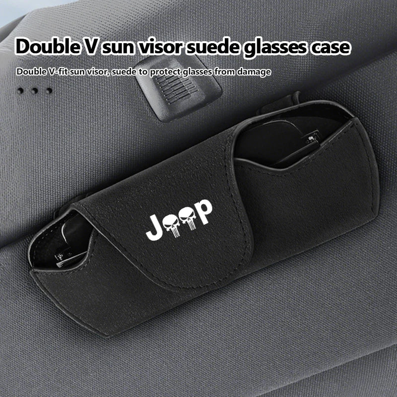 For Jeep Car Styling Sun Visor Glasses Storage Box Suede Sunglasses Case Accessories Renegade Compass Cherokee Wrangler Patriot