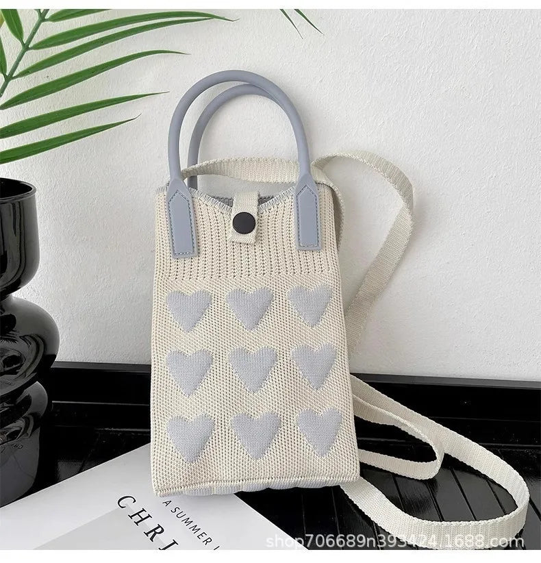 Love mobile phone bag female Korean version knitted sweet hand carry messenger versatile student small change bag storage messen