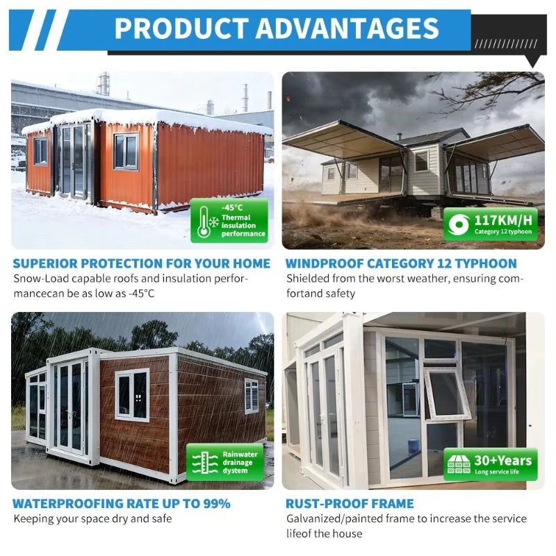 20ft/20ft Expandable Tiny House on Wheels Trailer Slide Outs Ready to Ship Home 2 Bedroom Prefabricated Mobile