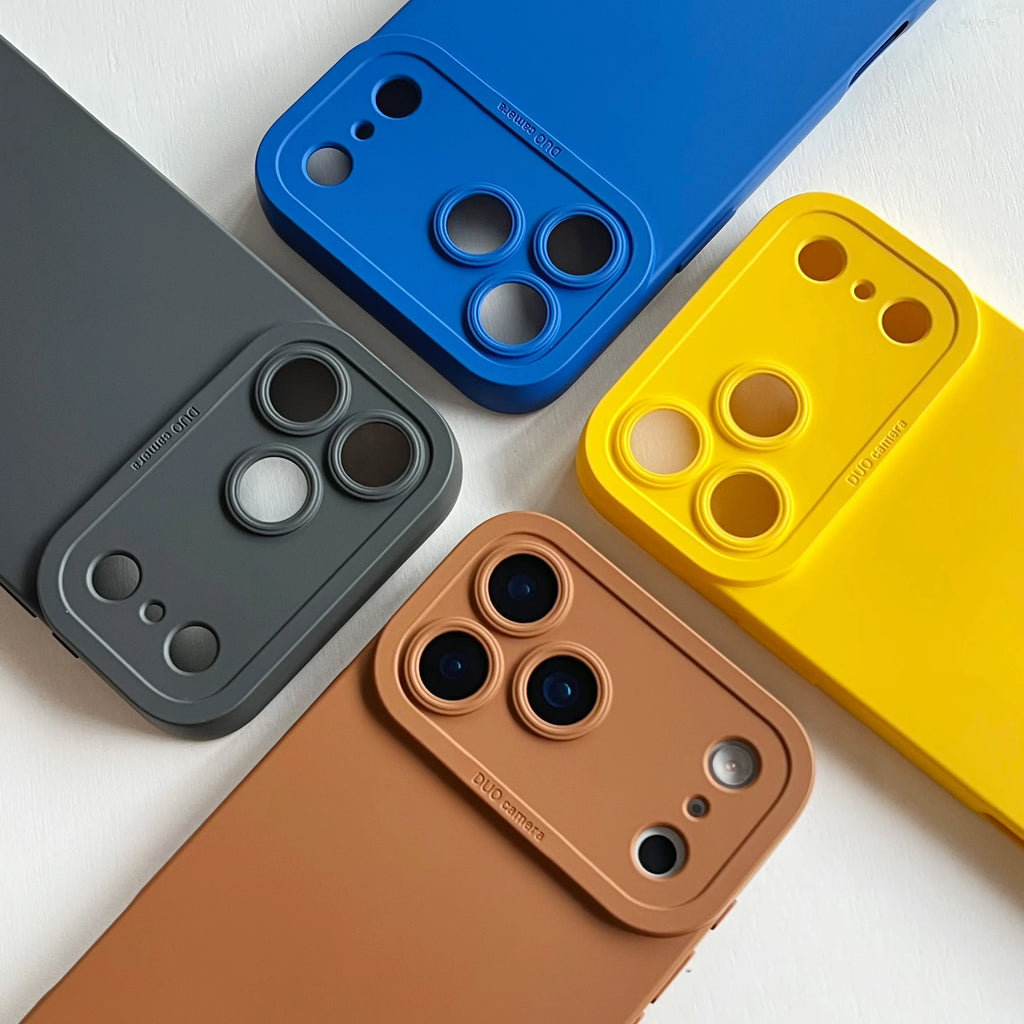 Original Silicone Pupil Camera Case For iPhone 17 Air 16 15 14 13 12 Mini 11 17 Pro Max 7 8 Plus Plain Color Armor Cover Capa