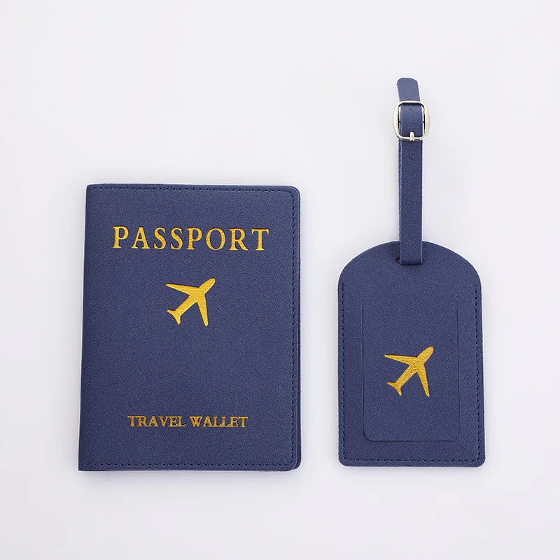 2Pcs/Set PU Travel Passport Cover Luggage Tag Suitcase Identifier Label Baggage Boarding Bag Tag Name ID Address Passport Holder