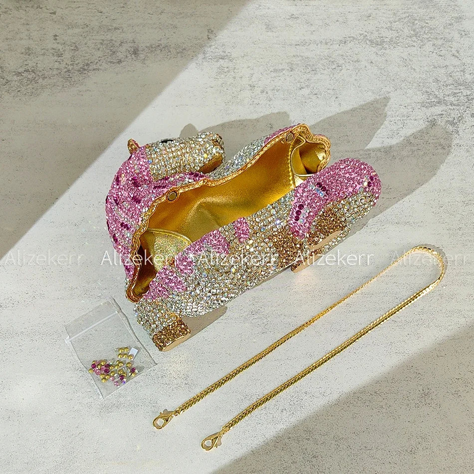 Alizekerr Horse Shaped Rhinestone Evening Bags New Boutique Gorgeous Classy Sparkling Diamond Clutch Purses Bridal Wedding Party