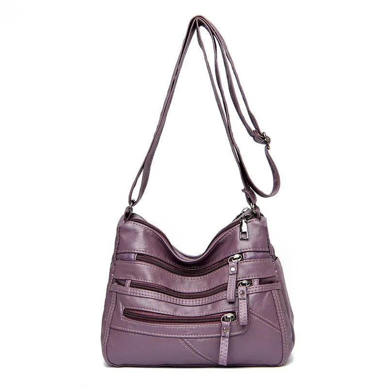 Washed Soft Leather Crossbody Bag for Women Double Layer Large Capacity Shoulder Box Bag Elegant Everyday Purse