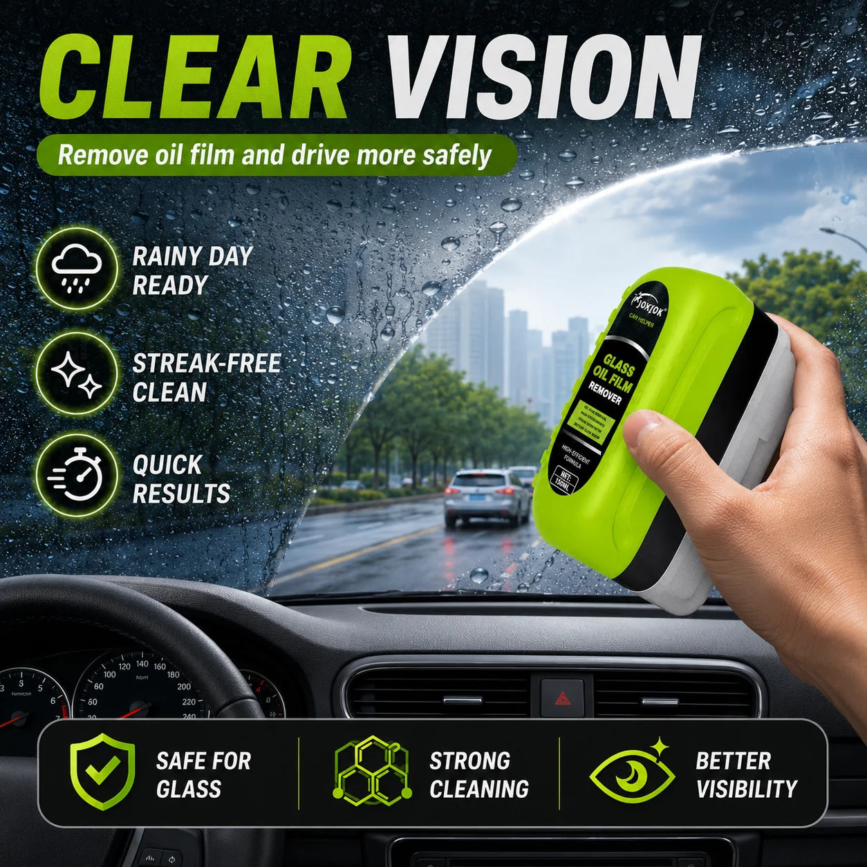 Car Glass Cleaner Cleaning Agent Powerful Windshield Cleaner Car Glass Sponge Cleaning Brush Water Spots Stain Auto Removal Oil