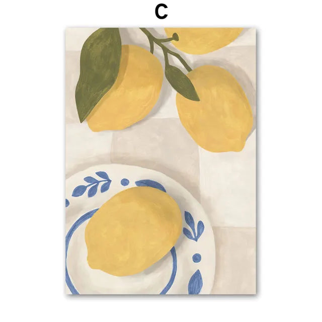 Retro Pajama Girl Lemon Flowers Vase Abstract Gallery Poster And Prints Wall Art Canvas Painting Pictures For Living Room Decor