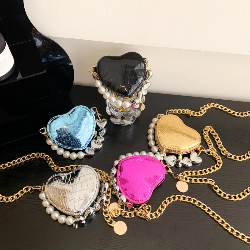 Fashion Sling Bag Mini Crossbody Bag For Women Purse Lipstick Pouch PU Leather Shoulder Bag Cute Heart Love Evening Clutch Bag