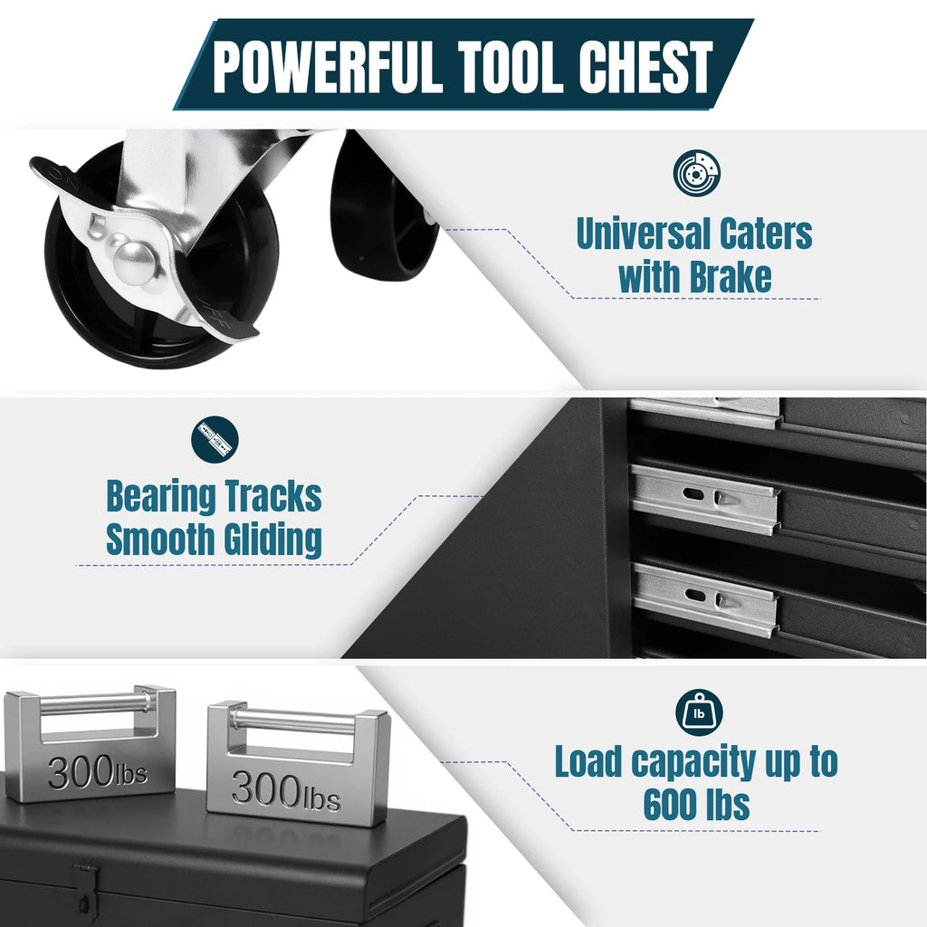 Lockable Mechanic Tool Box with Double Door & Wheels Storage Cabinet Large Capacity Mechanic Tool Container for Garage Tool Room