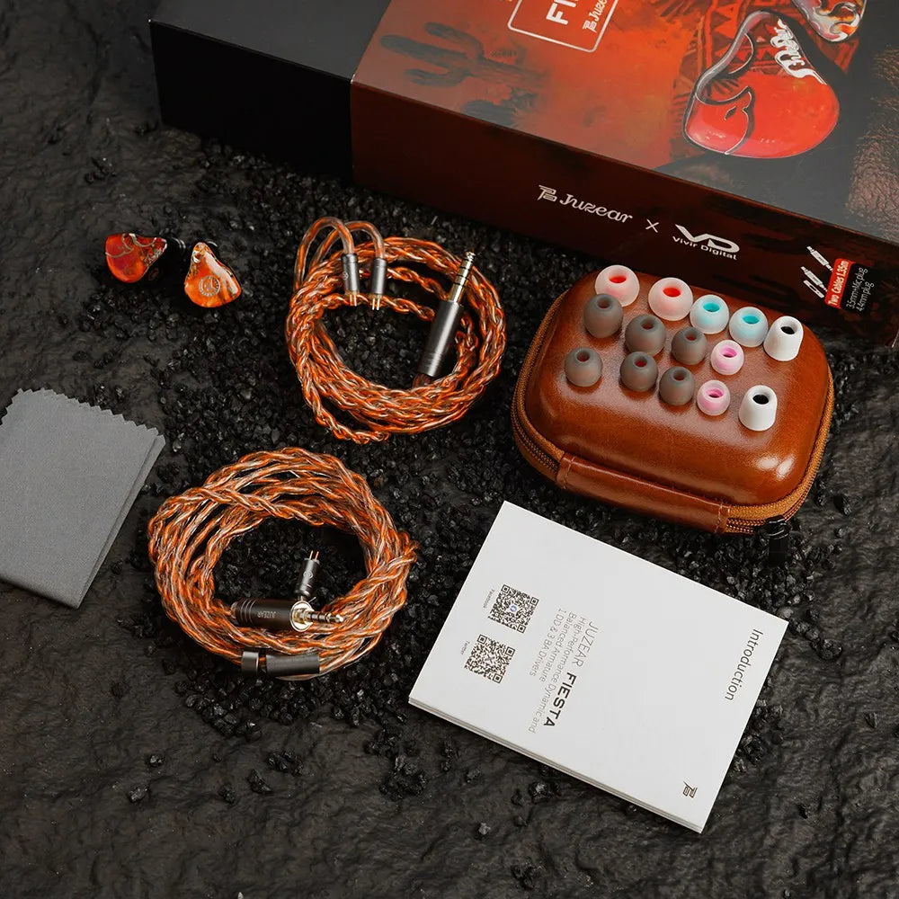 Juzear x Vivir Digital Fiesta 1DD+3BA IEM HiFi Hybrid In-ear Monitor Earphones with 3.5mm Mic+4.4mm Dual Cable