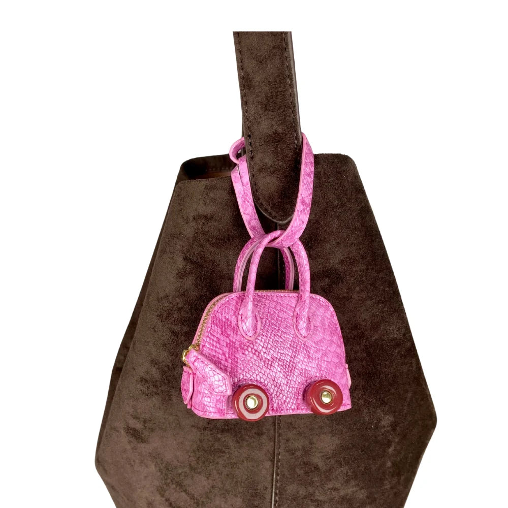 Leather Snake-Embossed Mini Bag-Earphones & Lipstick Pouch with Contrast Color Wheels-PU Leather-Bag Charm-Ideal Gift For Women