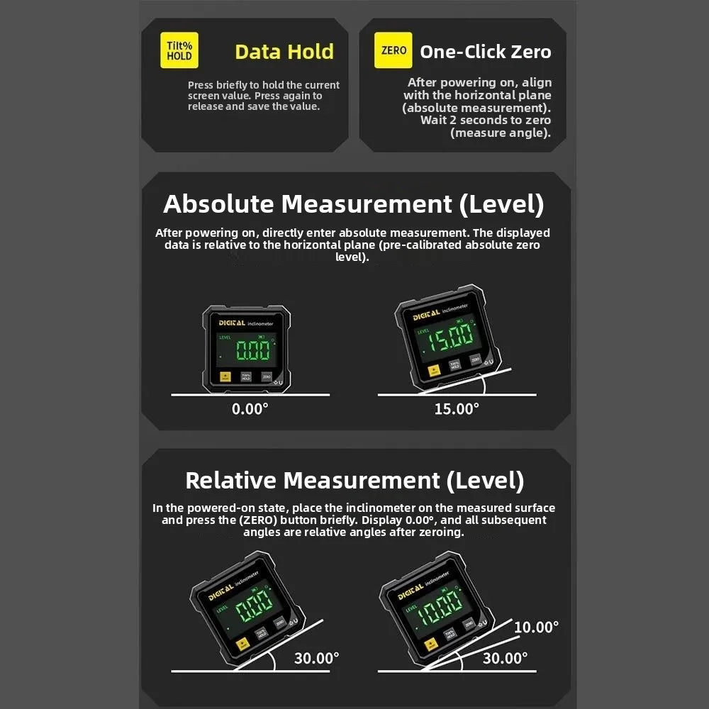 Four Sided Display Angle Gauge Magnetic Suction Accurate Angle Gauge 360 Degree Digital Display Tilt Angle Box