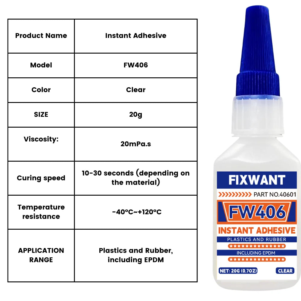 Instant Adhesive FW401/ 403/ 406/ 454/ 460/ 480/ 495/ 496/ 498/ 609 Super Glue Extra Strong Multi-purpose Cyanoacrylate
