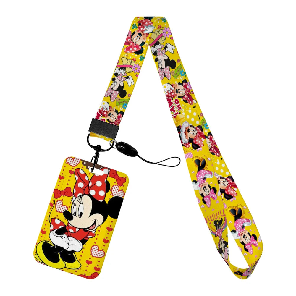 Disney Yellow Series Mickey Minnie Card Holder Work Permit Name Badge with Keychains Student Id Card Lanyard Holder Accessories