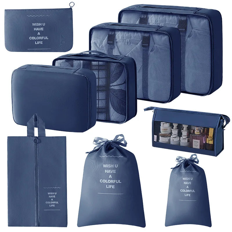 9 Pcs Set Travel Organizer Storage Bags Suitcase Packing Cubes Set Cases Portable Luggage Clothes Shoe Tidy Pouch Folding