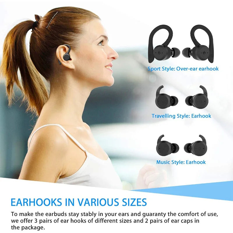 Swimming Waterproof Bluetooth Earphone Dual Wear Style Sport Wireless Headset TWS IPX7 Earbuds Stereo Long Play Time With Mic