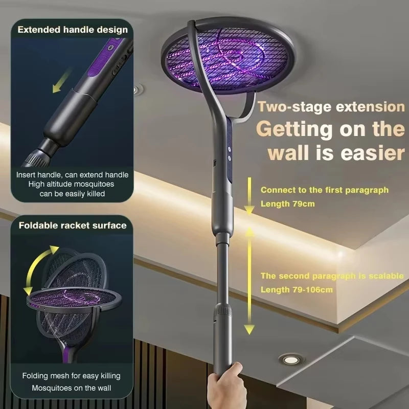 Automatic Mosquito Swatter, Telescopic, Rotatable Mesh For Wider Coverage, USB Charging, Fast, Long Standby Time