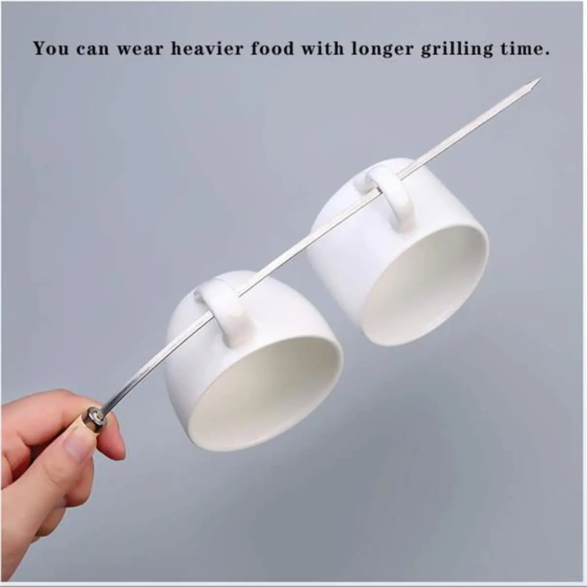 Premium Thick Stainless Steel BBQ Skewers with Wooden Handles - Easy to Turn Non-Stick Heat Resistant Perfect for Chicken Wings