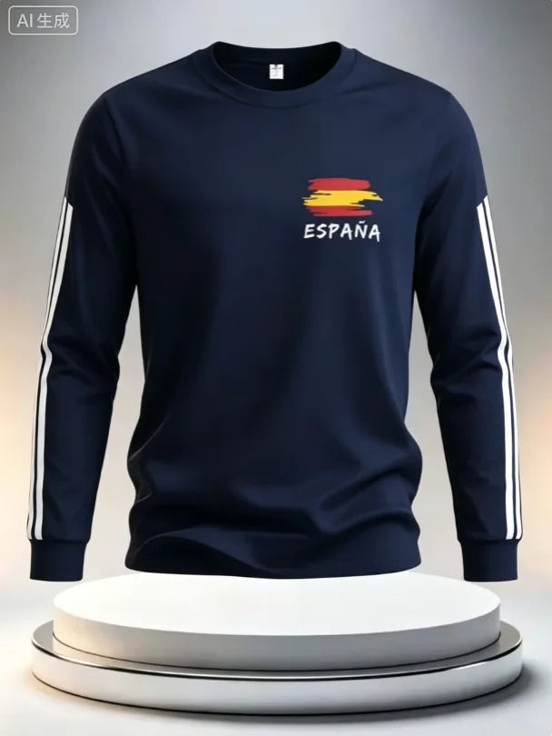 Spanish round neck long sleeved T-shirt quick drying versatile fashion print competition training daily outfit