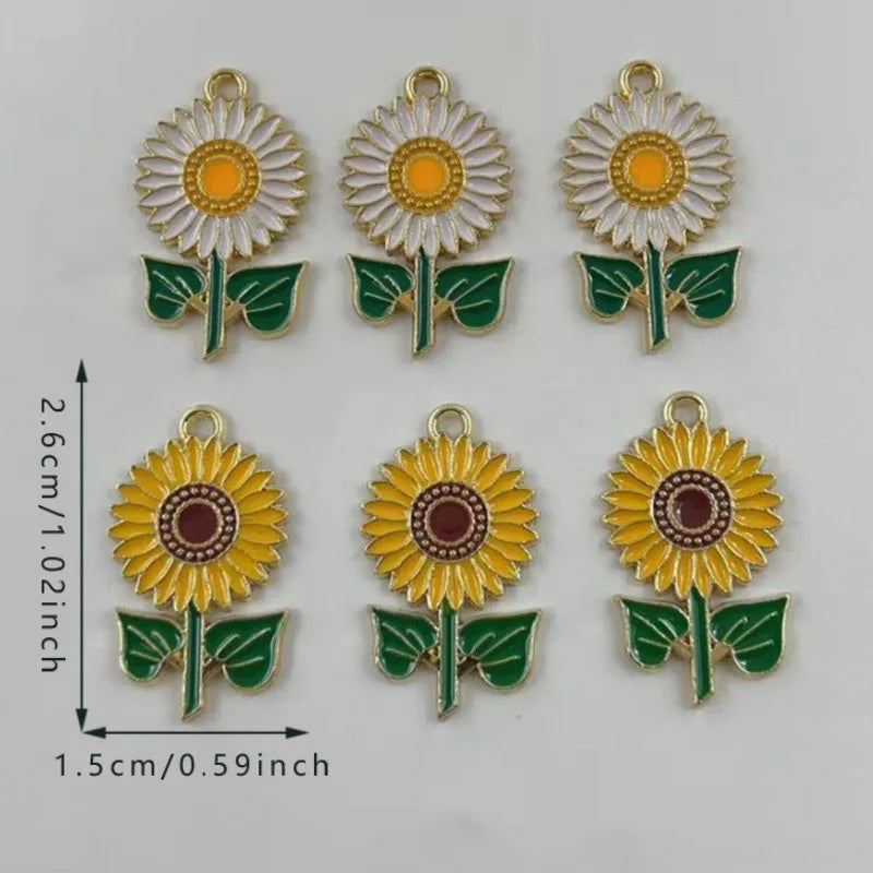 12pcs Alloy Series Drip Oil Sunflower Pendant Accessories Handmade DIY Pendant Bracelet Necklace Keychain Making